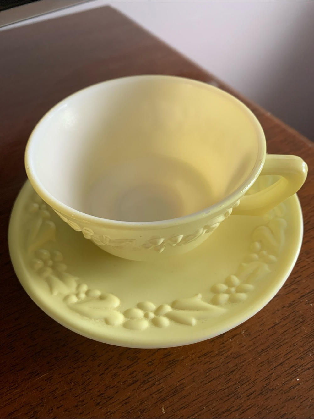 Yellow Floral Embossed Teacup & Saucer